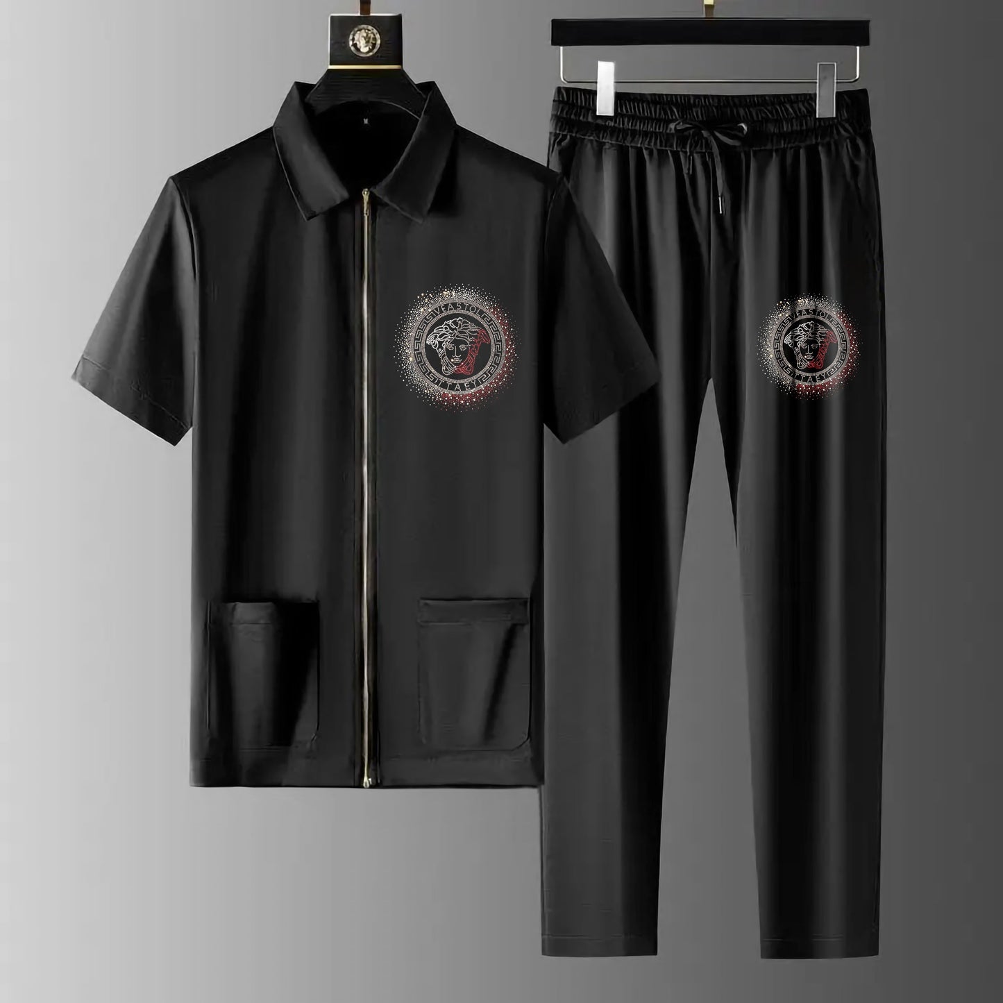 Luxury Men Zipper Rhinestone Co-Ord Set (RULER)