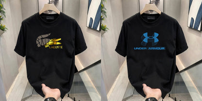 Men's Brand Premium Selling T-Shirt (BD-BLUE ARMOUR+LACOSTE GOLD)