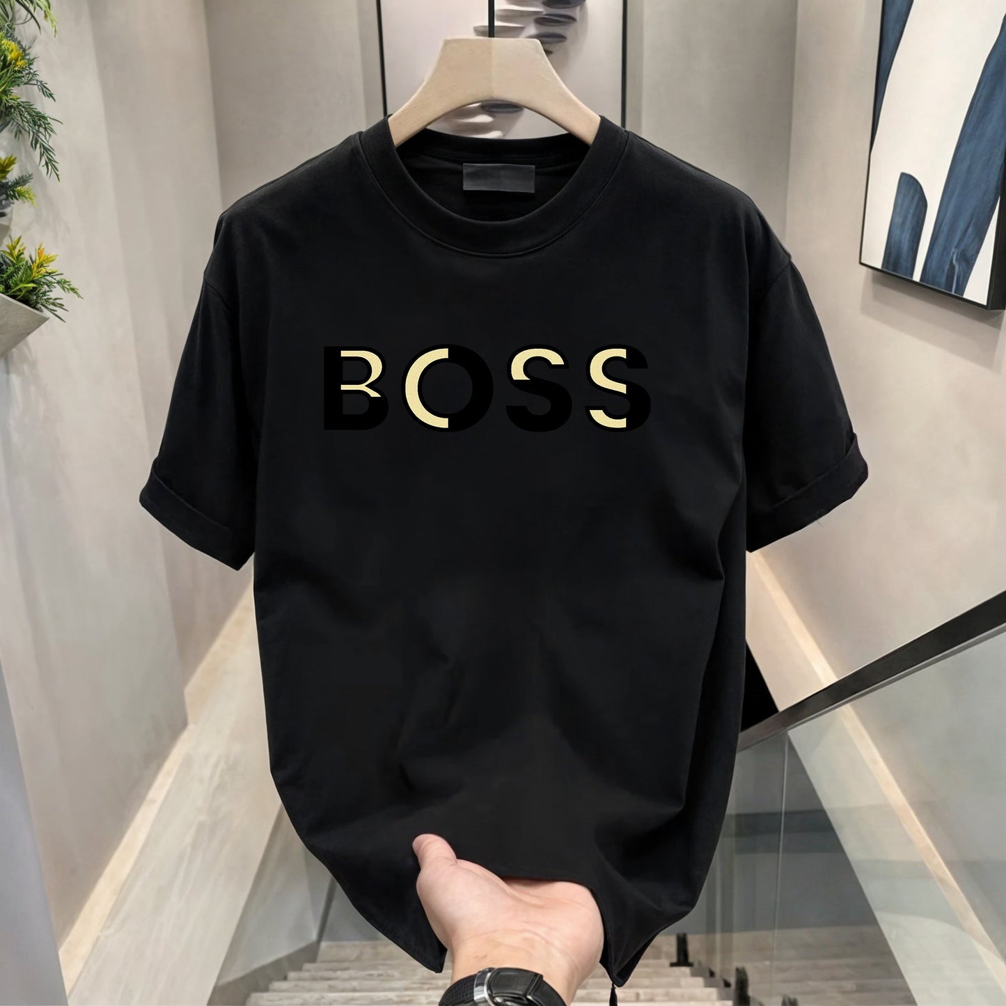 Men's Brand Premium Selling T-Shirt (BD-GOLD BOSS+BURBERRY GOLD)