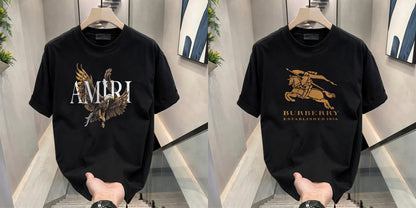 Men's Brand Premium Selling T-Shirt (BD-AMIRI+BURBERRY GOLD)