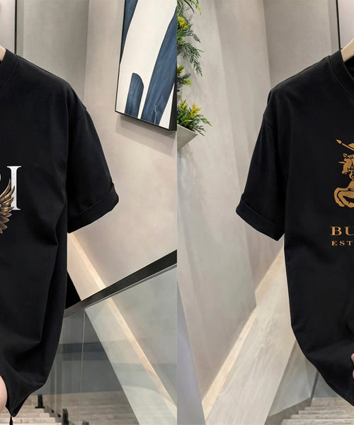 Men's Brand Premium Selling T-Shirt (BD-AMIRI+BURBERRY GOLD)