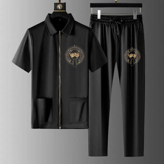 Luxury Men Zipper Rhinestone Co-Ord Set (GLASSES)
