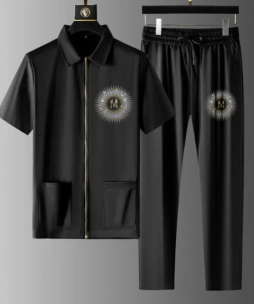 Luxury Men Zipper Rhinestone Co-Ord Set (NCIRCLE)