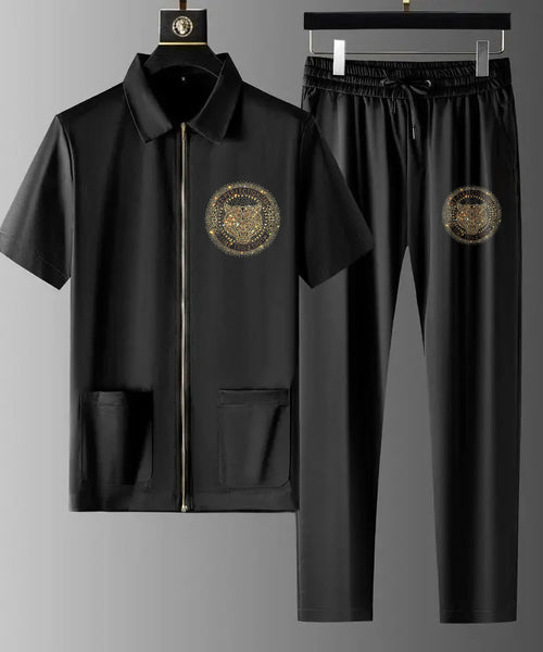 Luxury Men Zipper Rhinestone Co-Ord Set (TIGER 2)