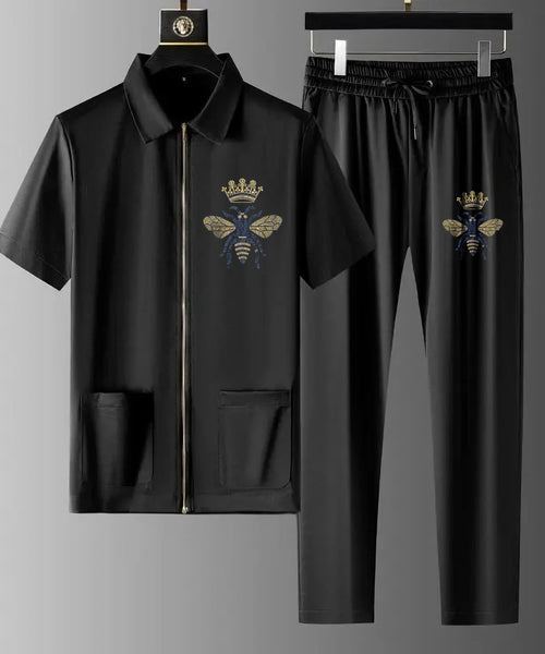 Luxury Men Zipper Rhinestone Co-Ord Set (Butterfly)