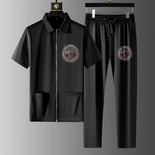 Luxury Men Zipper Rhinestone Co-Ord Set (RULER)