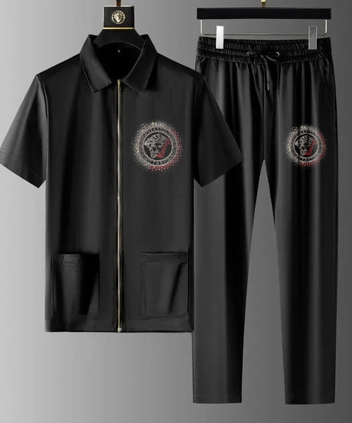 Luxury Men Zipper Rhinestone Co-Ord Set (RULER)