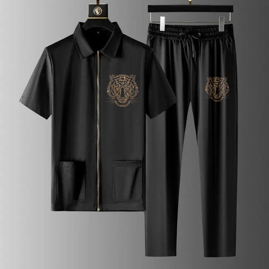 Luxury Men Zipper Rhinestone Co-Ord Set (TIGER 1)